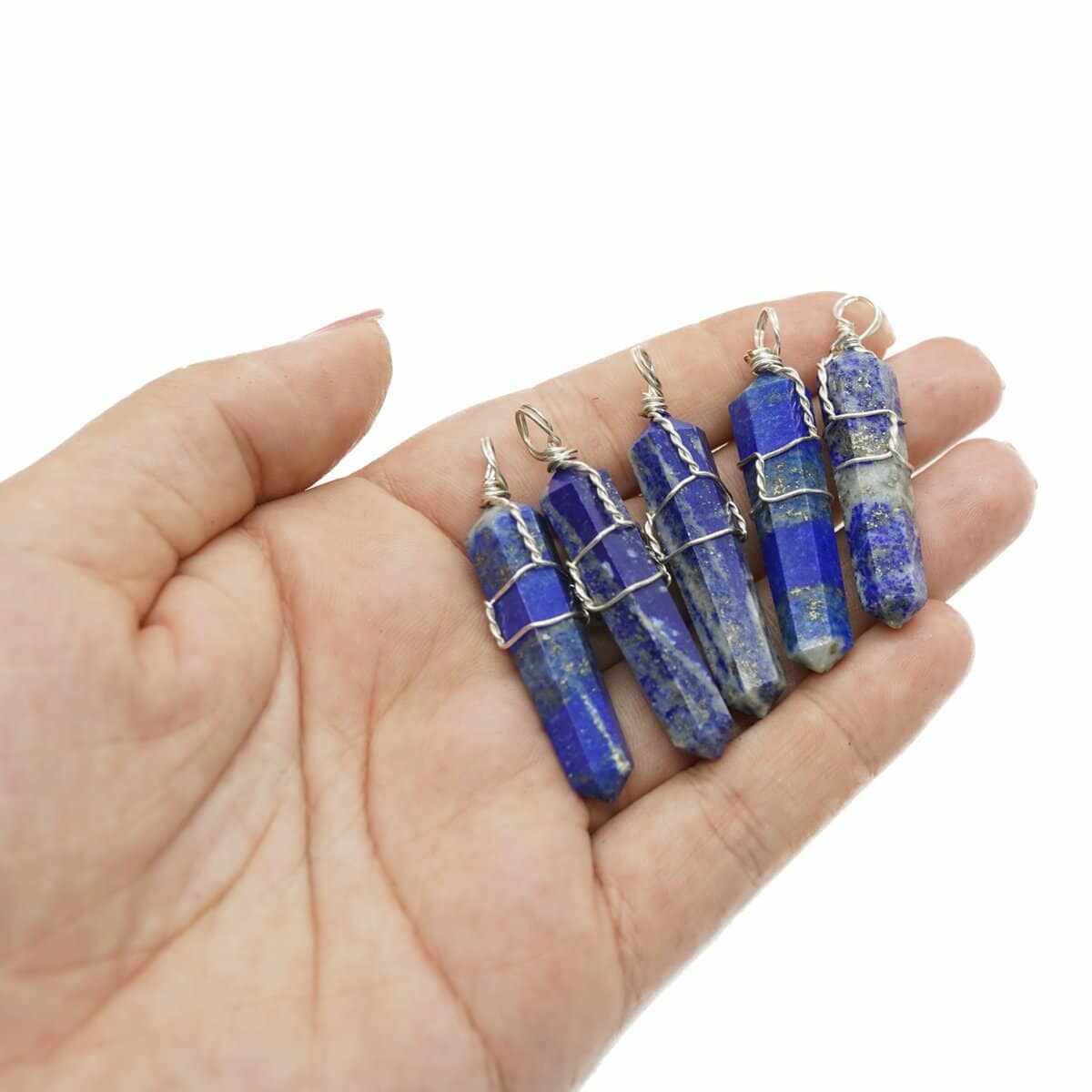 Pandantiv dublu varf lucrat manual cu sarma lapis lazuli 6cm