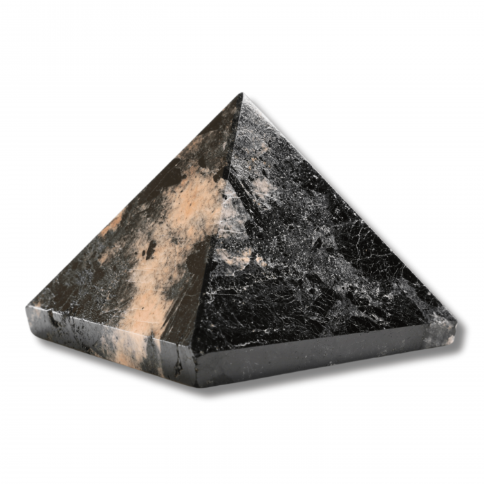 Piramida Sculptata Manual 60mm din Piatra de Turmalina Neagra cu Rutil Naturala