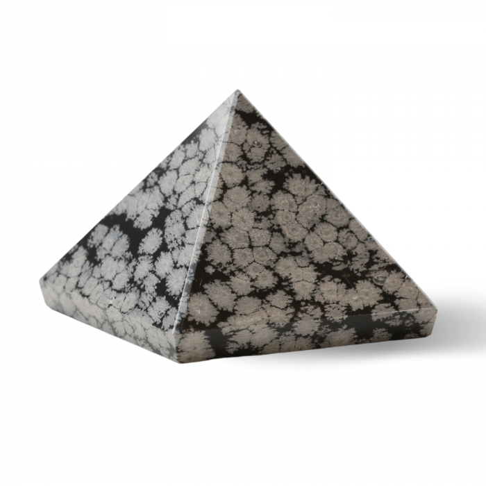 Piramida Sculptata Manual 60mm din Piatra Obsidian Fulg de Nea Natural