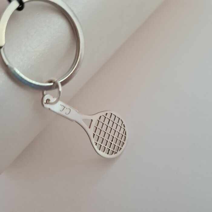 Breloc personalizat - Racheta de tenis - Argint 925 - Inel otel inoxidabil