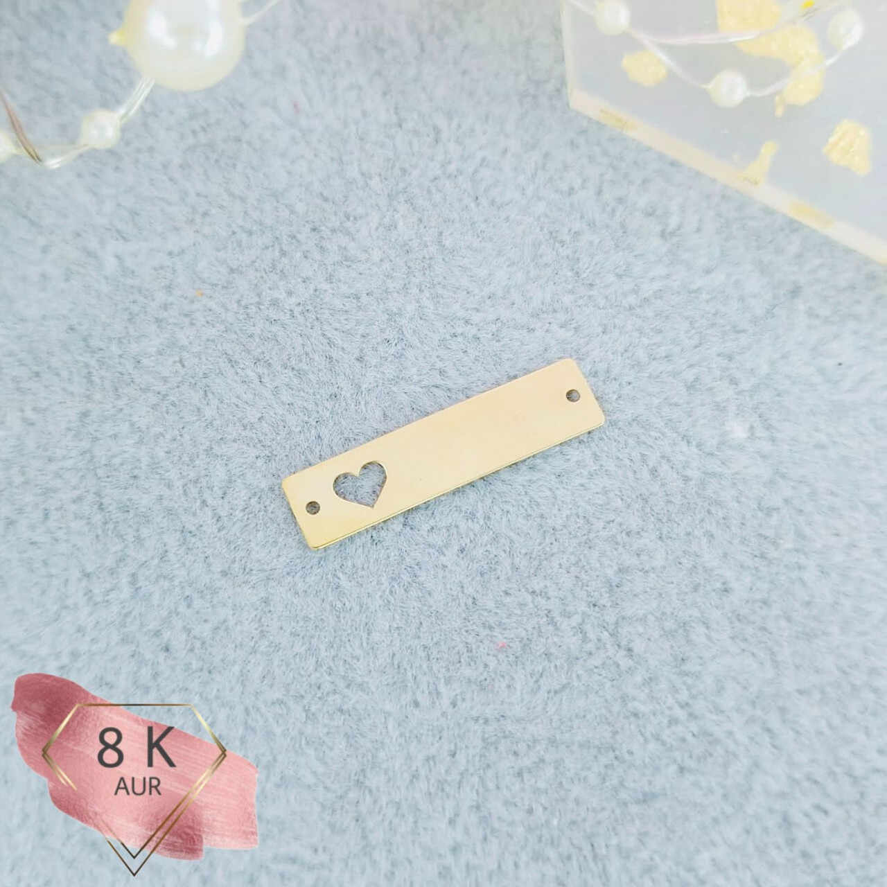 Link din aur 8k - pentru bratara - tablita cu inima decupata 0.6x2.5cm