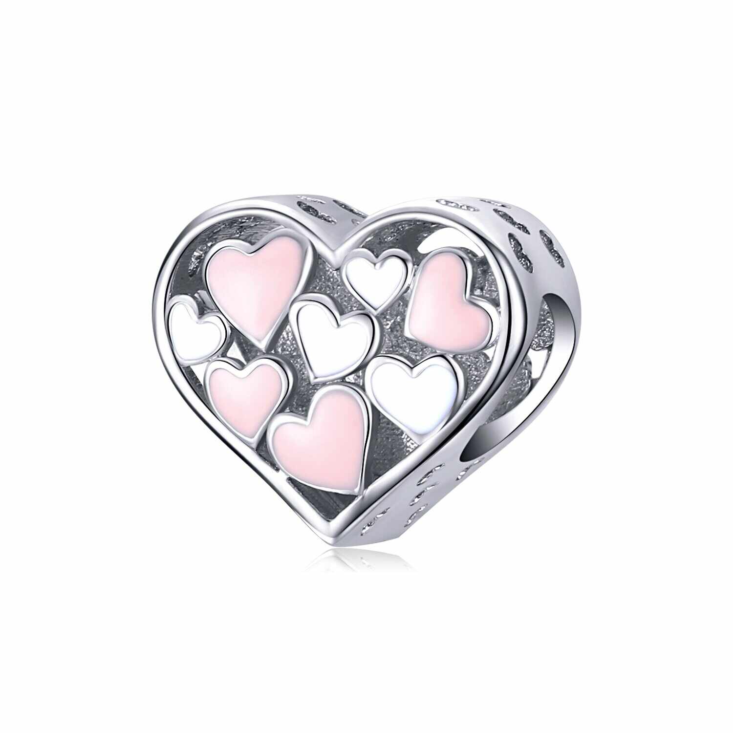 Talisman din argint Pink & White Hearts