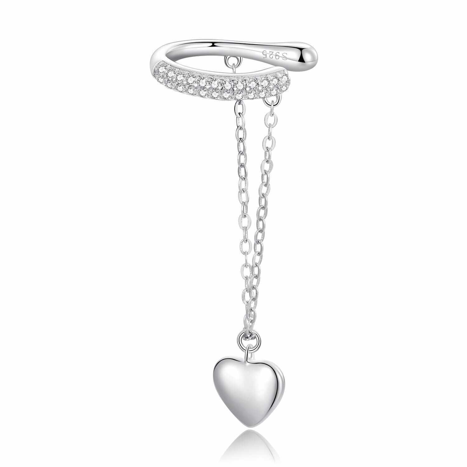 CERCEL din argint Heart Chained Clip