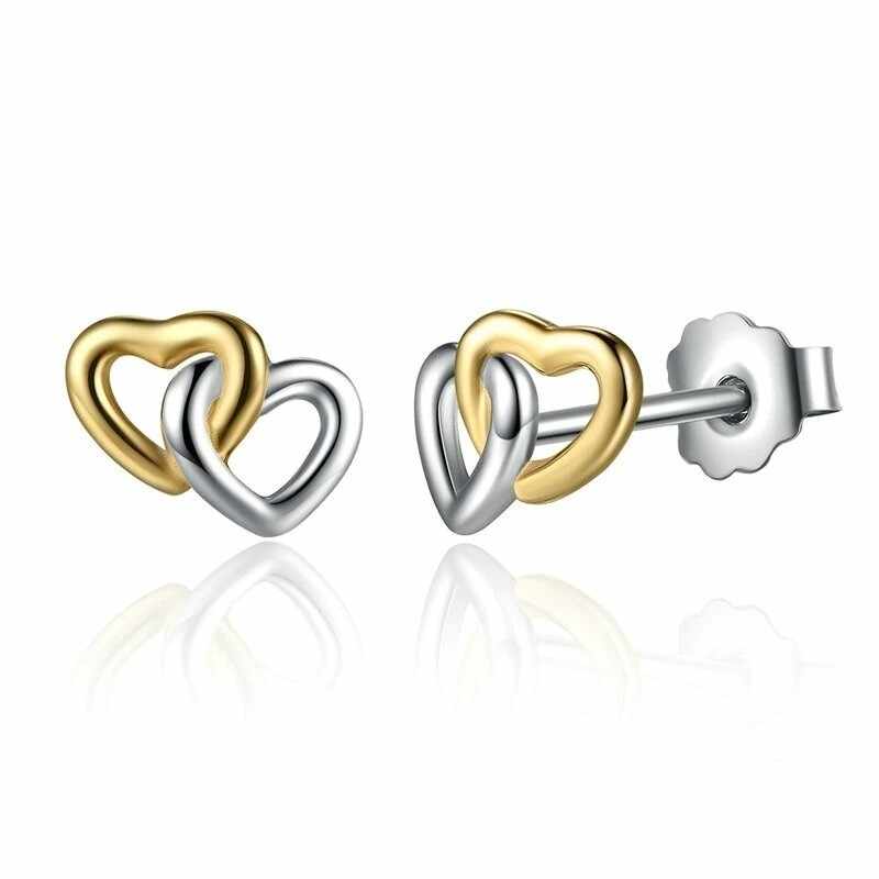 Cercei din argint 925 double gold and silver heart