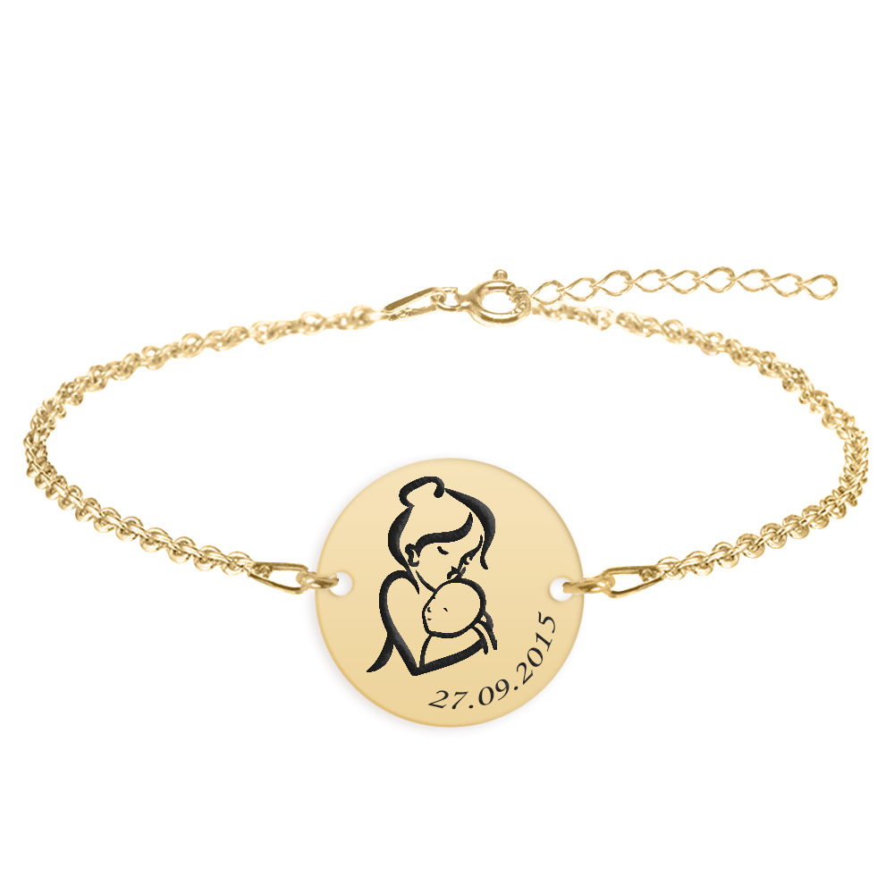 Ami - Bratara personalizata mama si bebe banut din argint 925 placat cu aur galben 24K