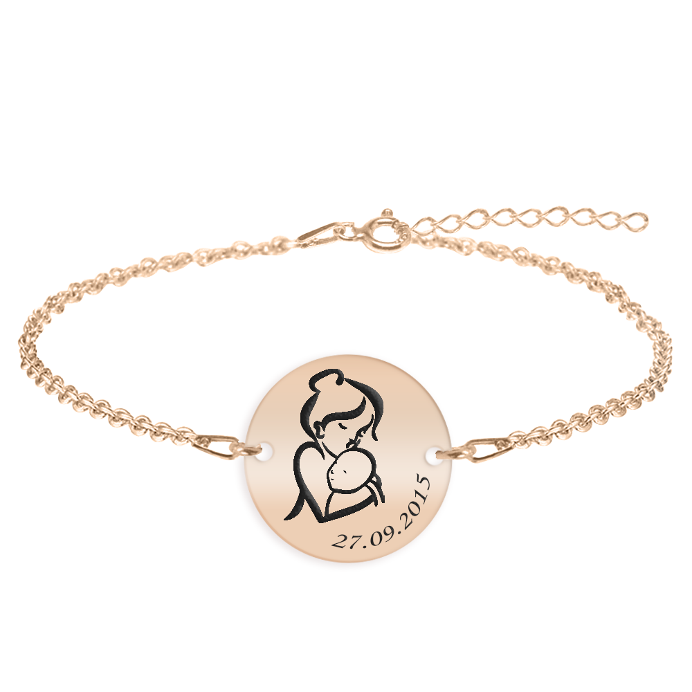 Ami - Bratara personalizata mama si bebe banut din argint 925 placat cu aur roz