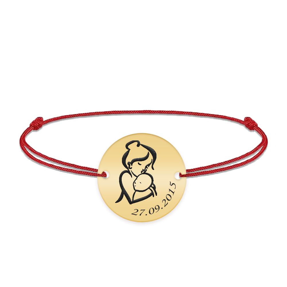 Ami - Bratara personalizata snur banut Mama si Bebe din argint 925 placat cu aur galben 24K