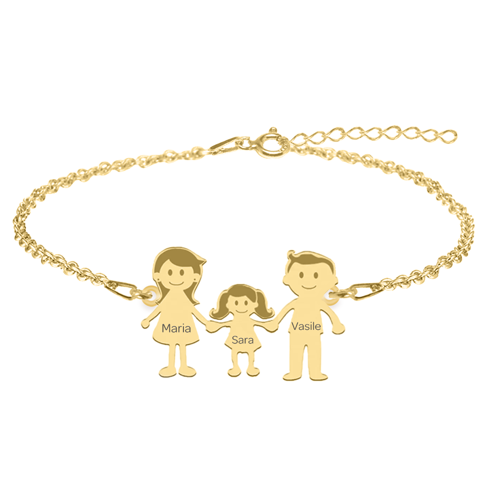 Family - Bratara personalizata din argint 925 placat cu aur galben 24K membrii familiei