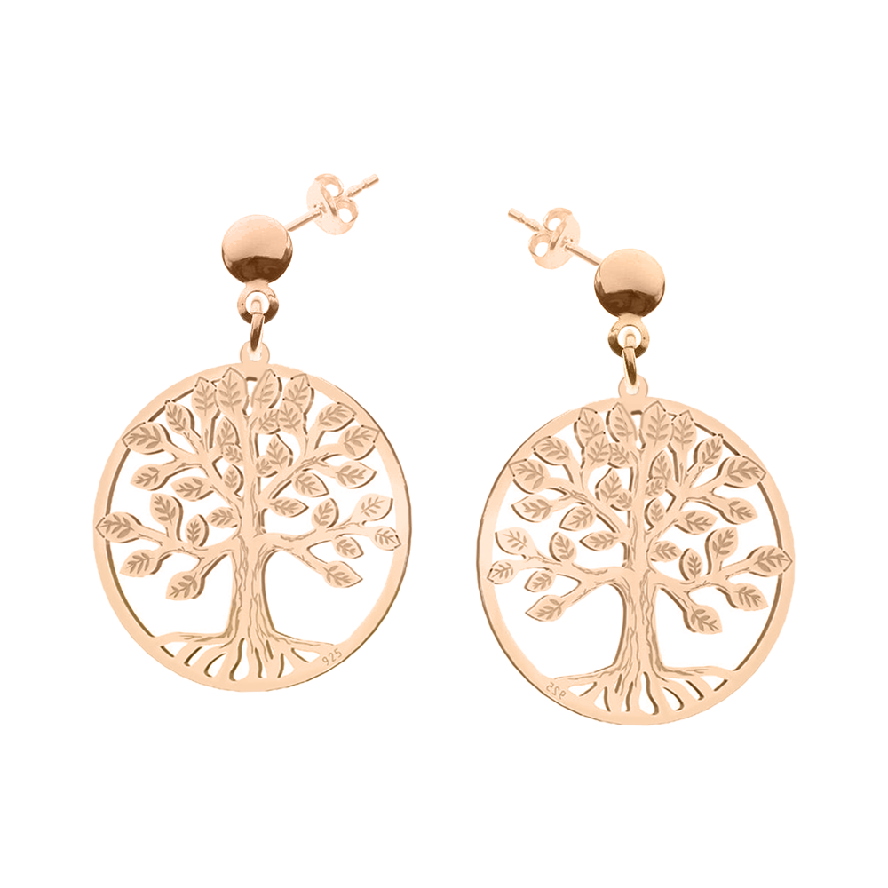 July - Cercei personalizati din argint 925 placat cu aur roz pomul vietii - Tija