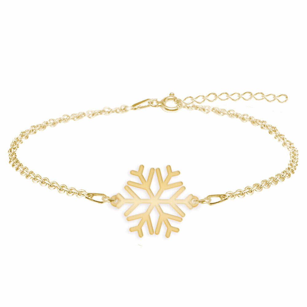 Snowflake - Bratara personalizata argint 925 placat cu aur galben 24K 15+4cm cu pandantiv Fulg