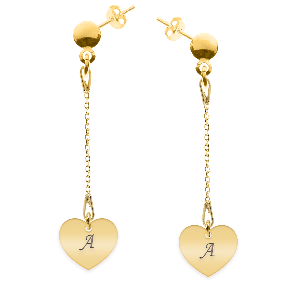 Kalp - Cercei personalizati inima cu lantisor si tija din argint 925 placat cu aur galben 24K