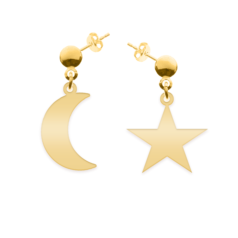 Luna - Cercei personalizati semiluna si stea cu tija din argint 925 placat cu aur galben 24K