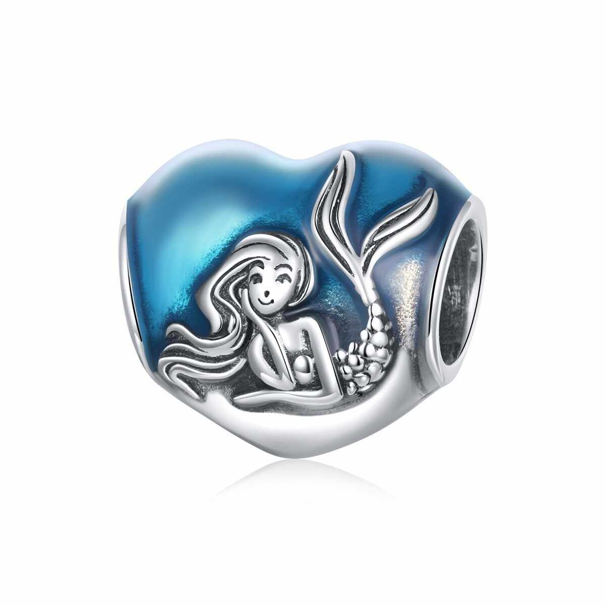 Talisman din argint 925 lovely mermaid in a blue heart