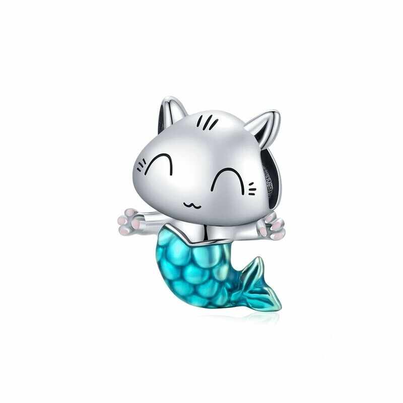 Talisman din argint 925 si email little mermaid cat