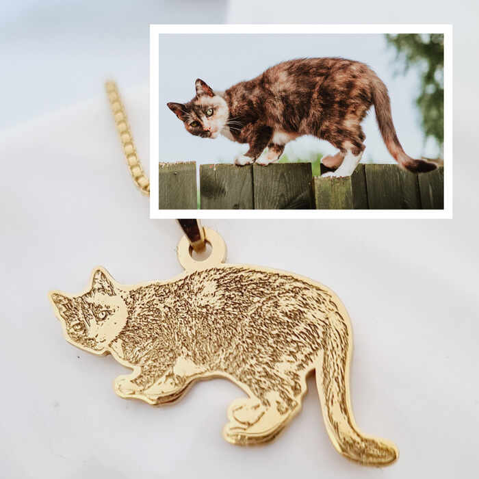 Lantisor pisica iubita - Personalizare cu poza - Argint 925 placat cu Aur Galben 18K
