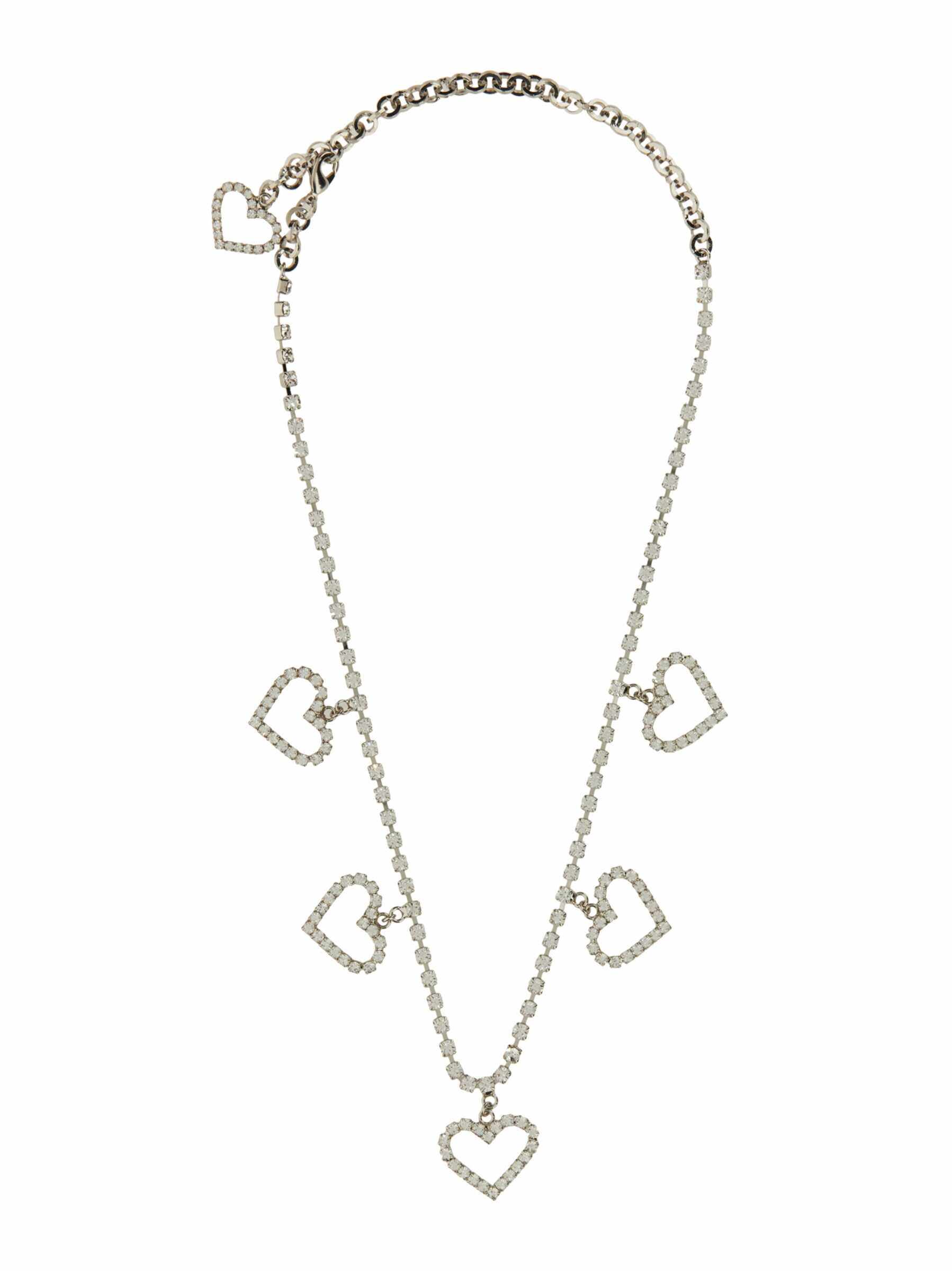 Alessandra Rich Crystal Necklace With Heart Pendants SILVER