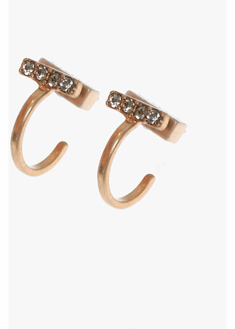 AllSaints C Hoop Earrings With Rhinestone Embellishment Gold