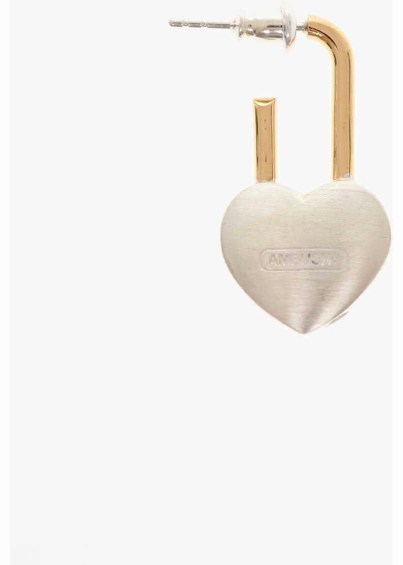 AMBUSH Silver Single Earring With Heart-Shaped Padlock Gold