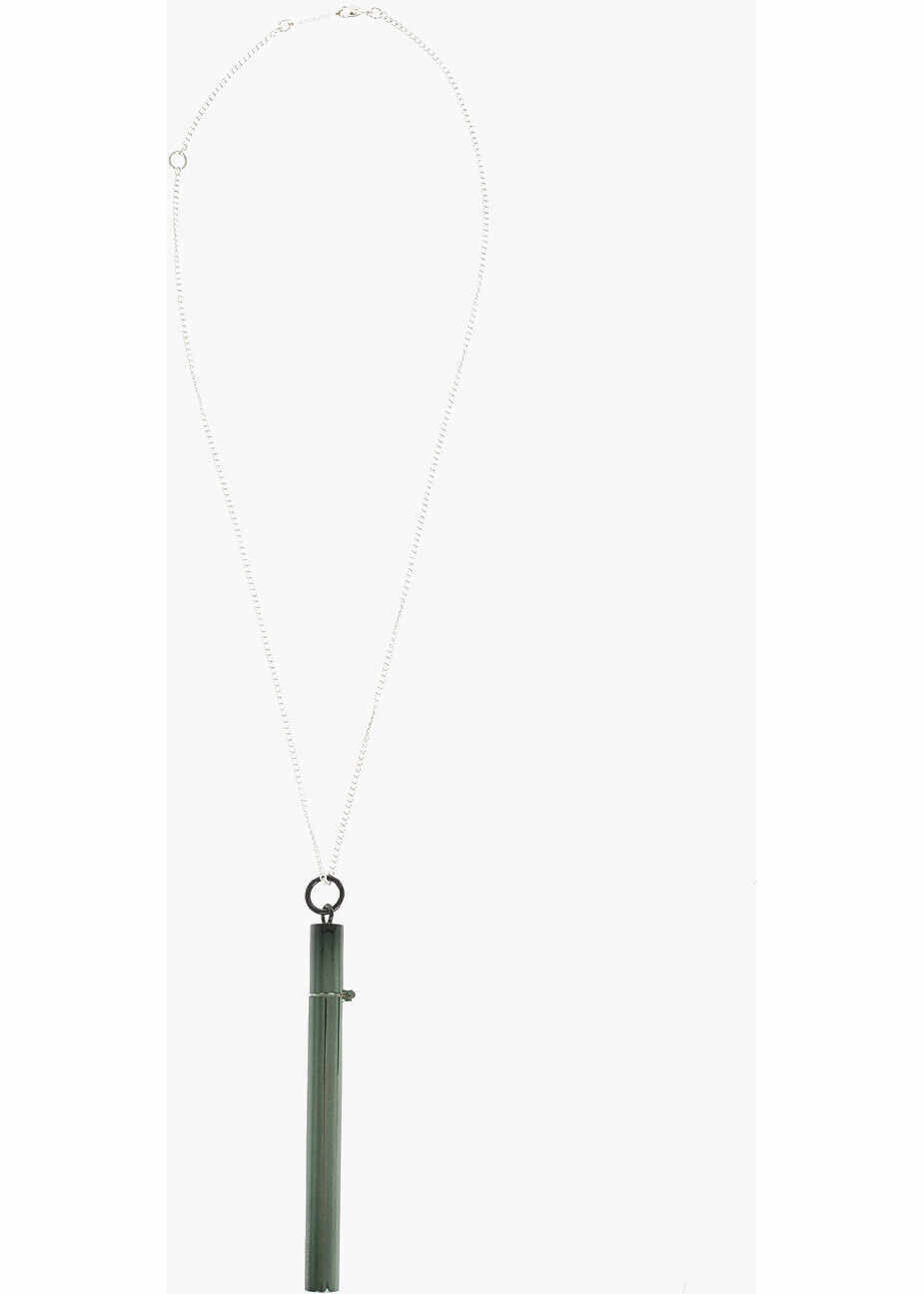 AMBUSH Silver Sss Cig Case Necklace With Cylinder-Shaped Pendant Green