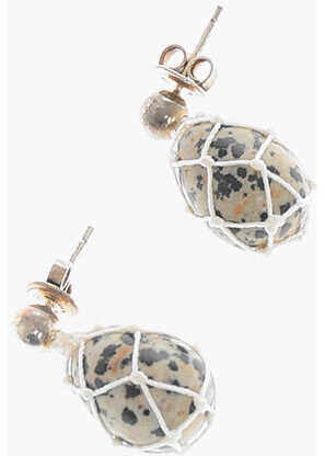 Bottega Veneta Dalmatian-Stone Drop-Shaped Earrings With Net Detailing Beige