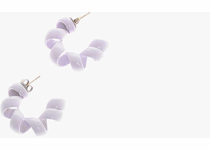 Bottega Veneta Enameled Silver Twist Spiral-Shaped Hoop Earrings Violet