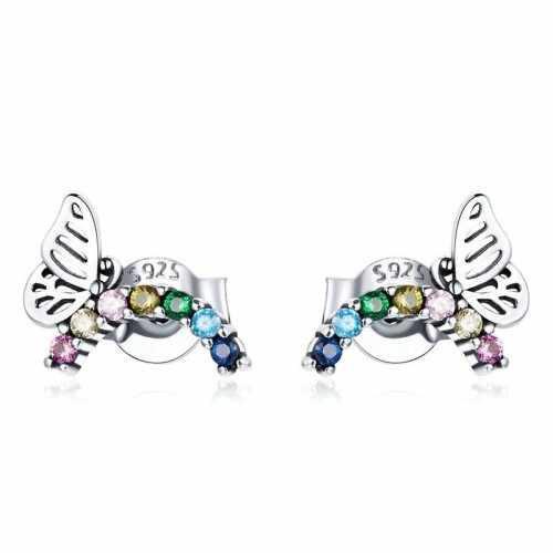 Cercei cu surub din argint 925 colorful fly butterfly