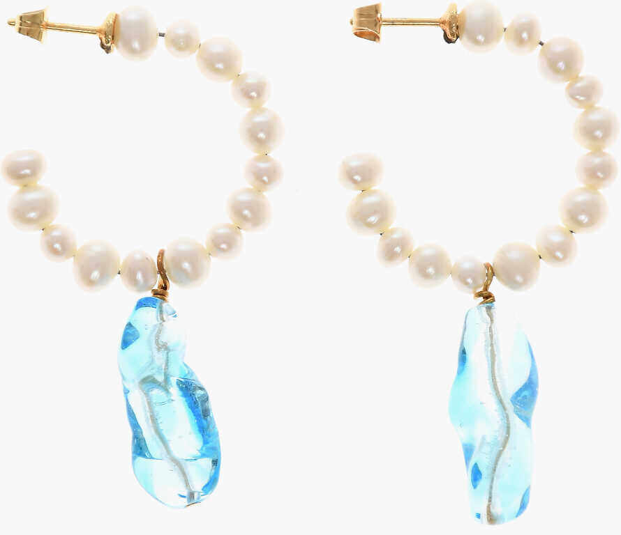 forte_forte Pearl Earrings With Pendant Murano Glass Gold