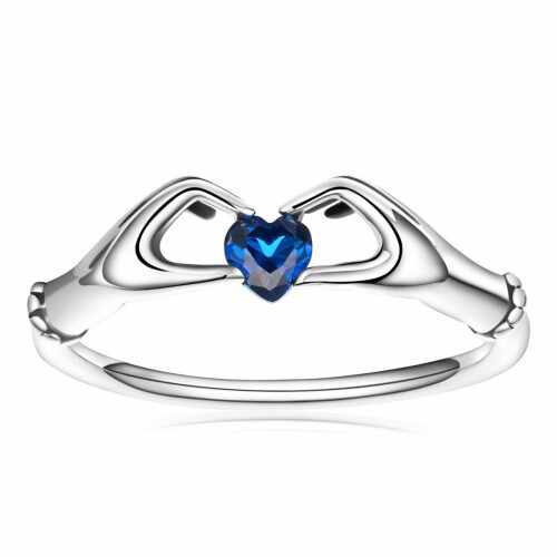 Inel fix din argint 925 hands and blue heart 8 US (diametru 18,2 mm)