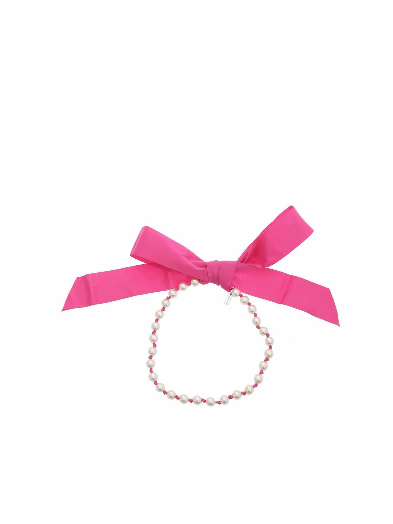 Moschino Bow Ribbon Pearl Necklace FUCHSIA