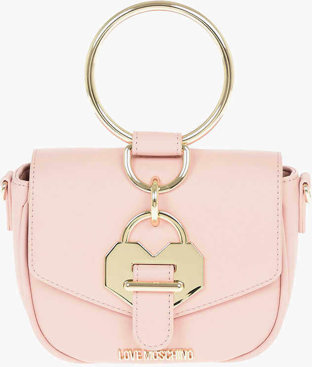 Moschino Love Faux Leather Golden Handle Bracelet Bag With Removable Pink