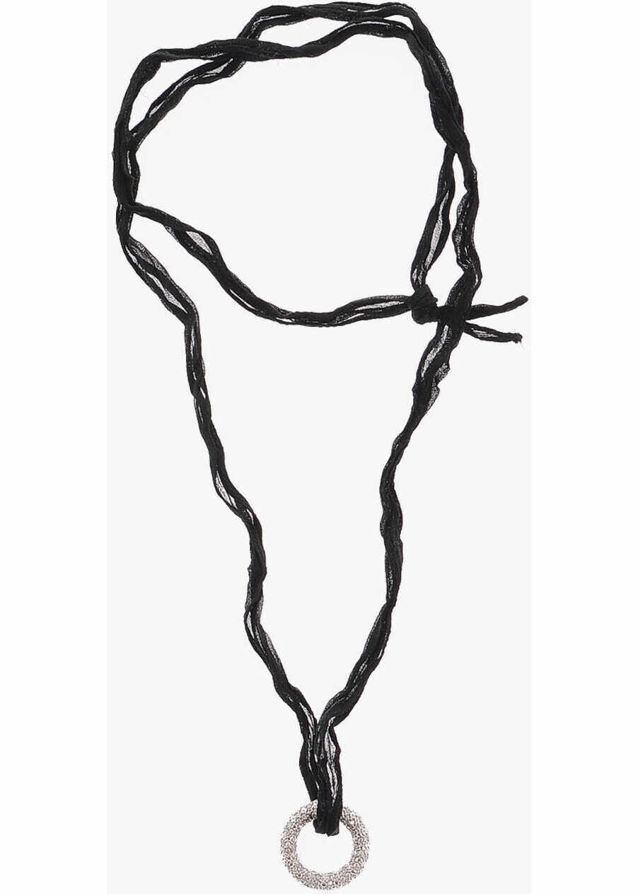 Jil Sander Necklace With Rhinestone Embellished Brass Pendant Black