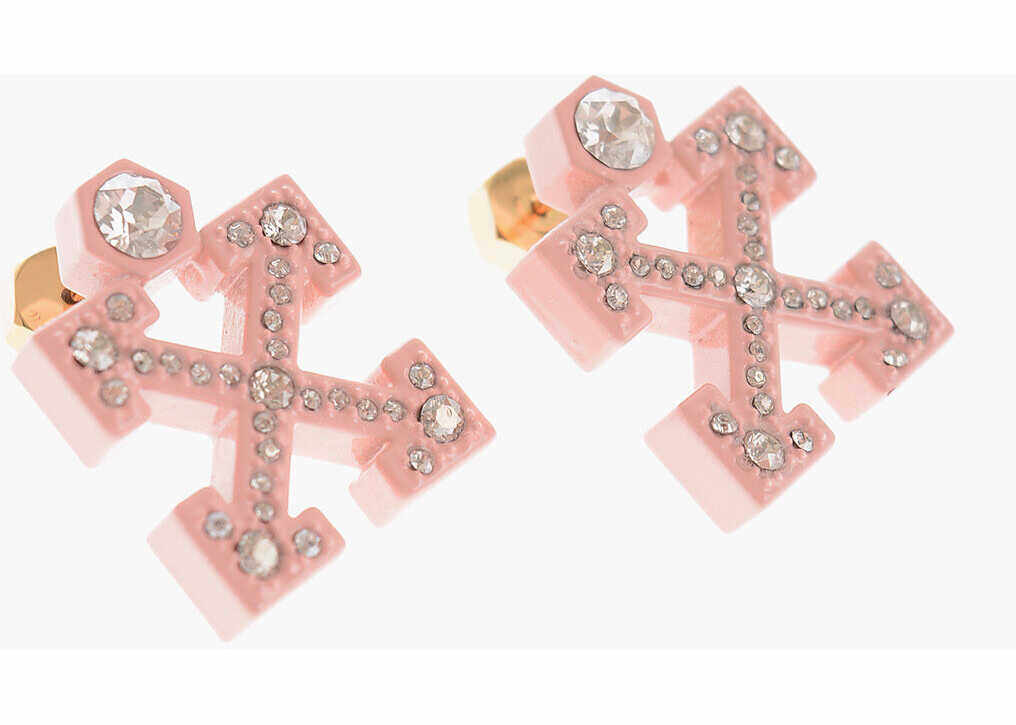 Off-White Rhinestone Embellished Earrings With Push Back Closure Pink