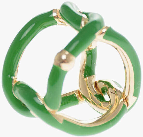 Bottega Veneta Enameled Silver Braided Ring Green