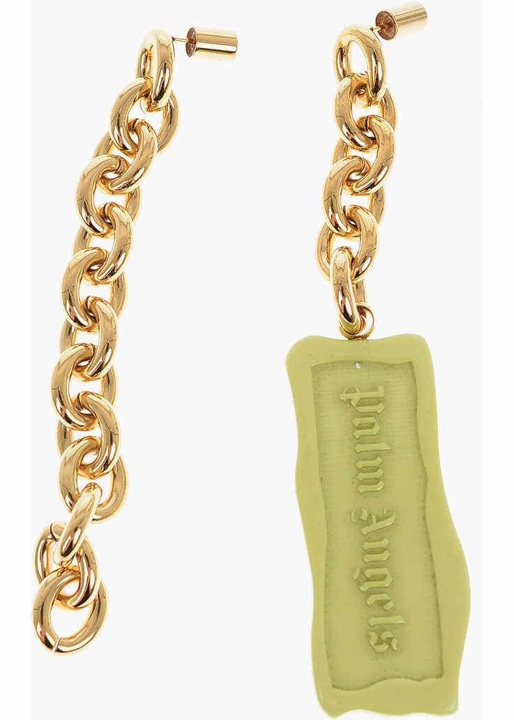 Palm Angels Golden Chain Earrings With Logoed Pendant Gold