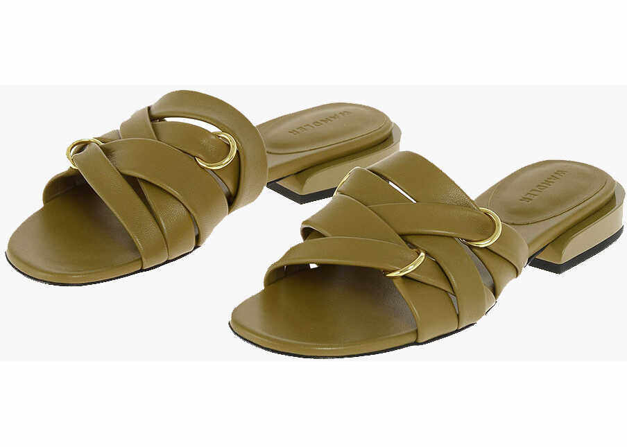 WANDLER Criss-Crossed Leather Lara Slides With Gold-Tone Rings Brown