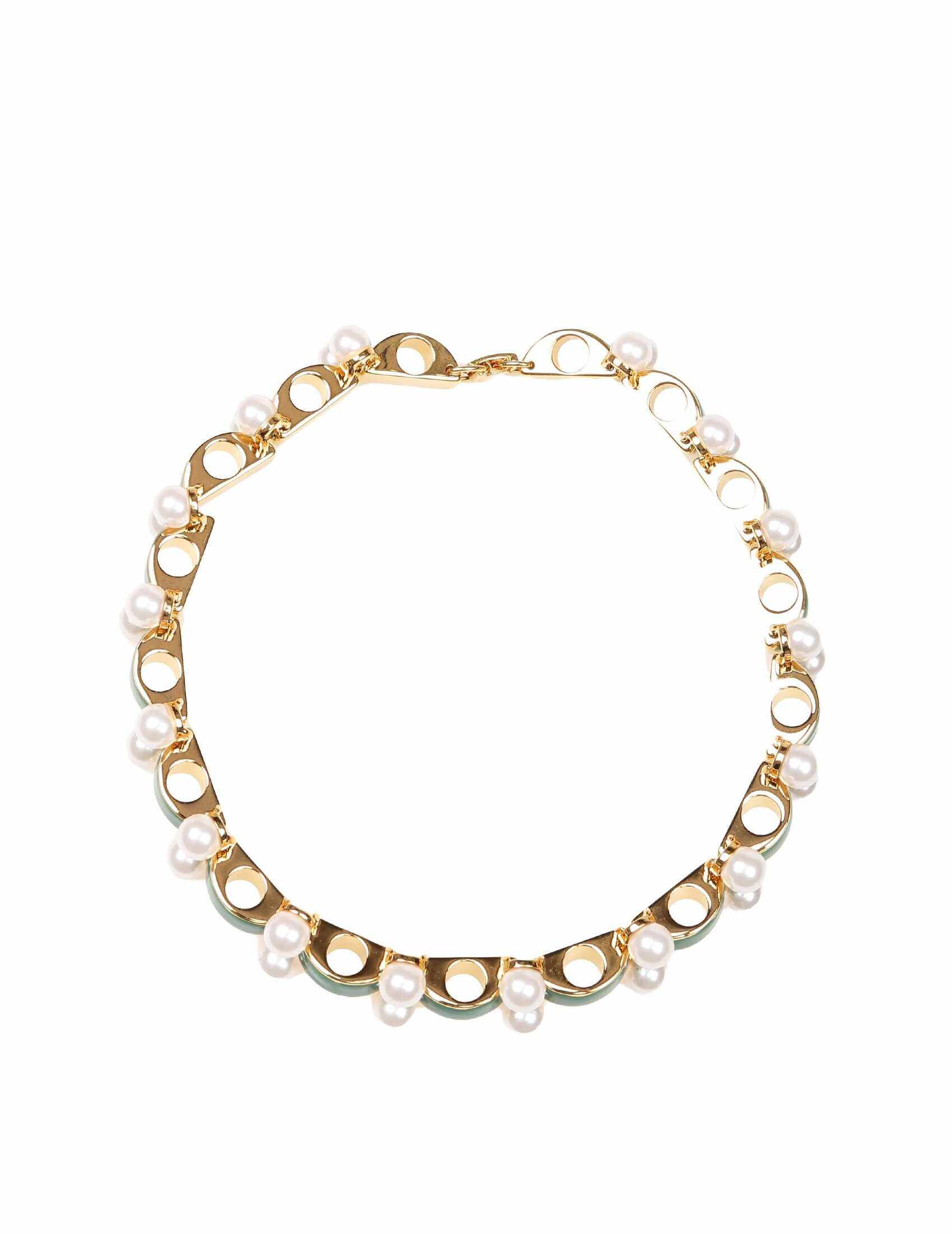 Marni necklace in enameled metal with applied pearls Gold