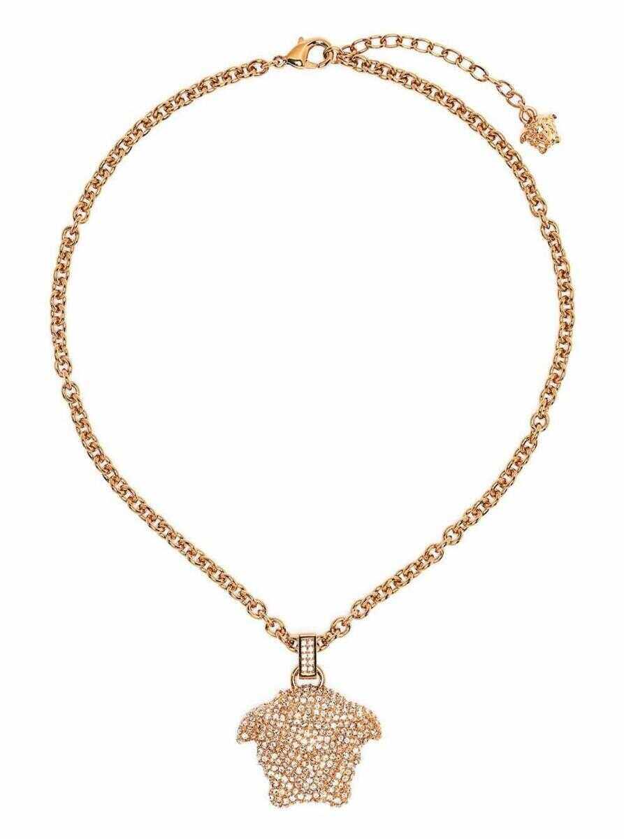 Versace Necklace with Crystal Embellished Medusa Pendant in Gold-Tone Brass Woman Metallic