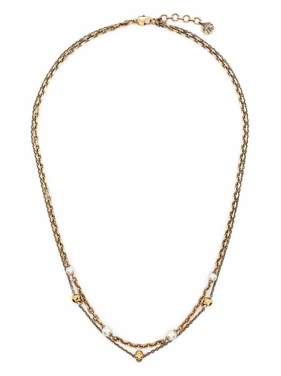 Alexander McQueen ALEXANDER MCQUEEN Pearl-like skull chain necklace Golden