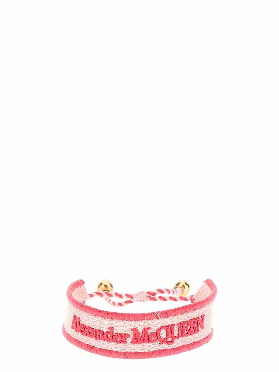 Alexander McQueen ALEXANDER MCQUEEN Embroidered logo bracelet Pink