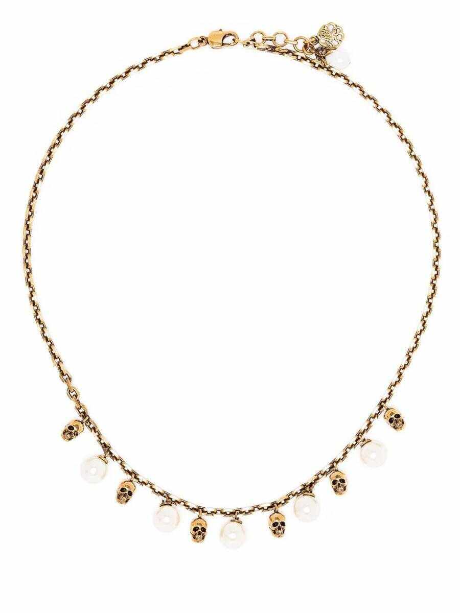 Alexander McQueen ALEXANDER MCQUEEN Pearly Skull Necklace in Antiqued Gold Golden