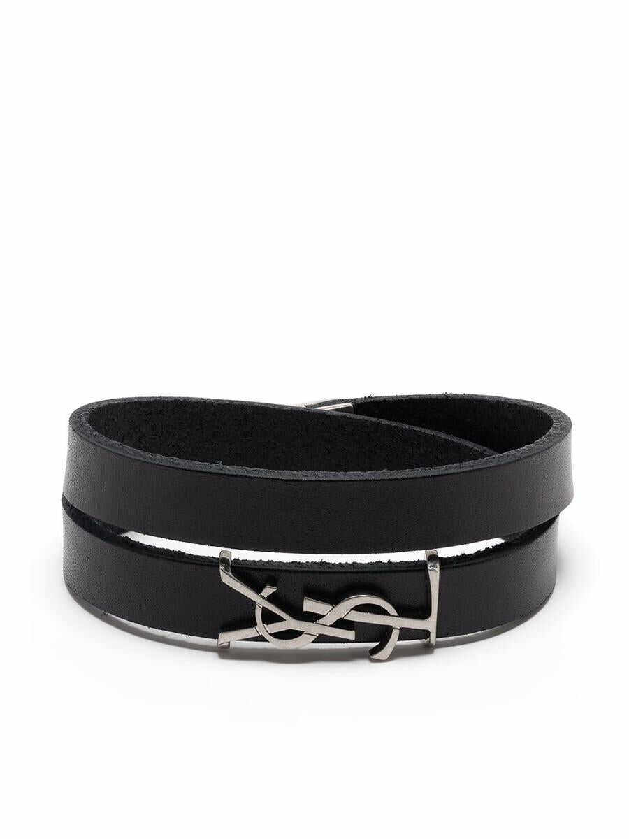 Saint Laurent SAINT LAURENT Opyum leather double-loop bracelet BLACK