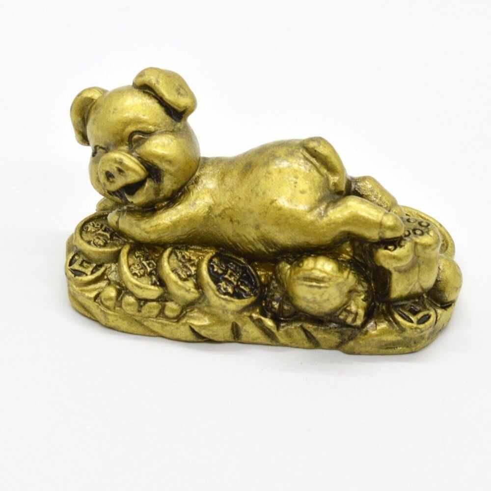 Statueta feng shui porc auriu din rasina 68cm model 6