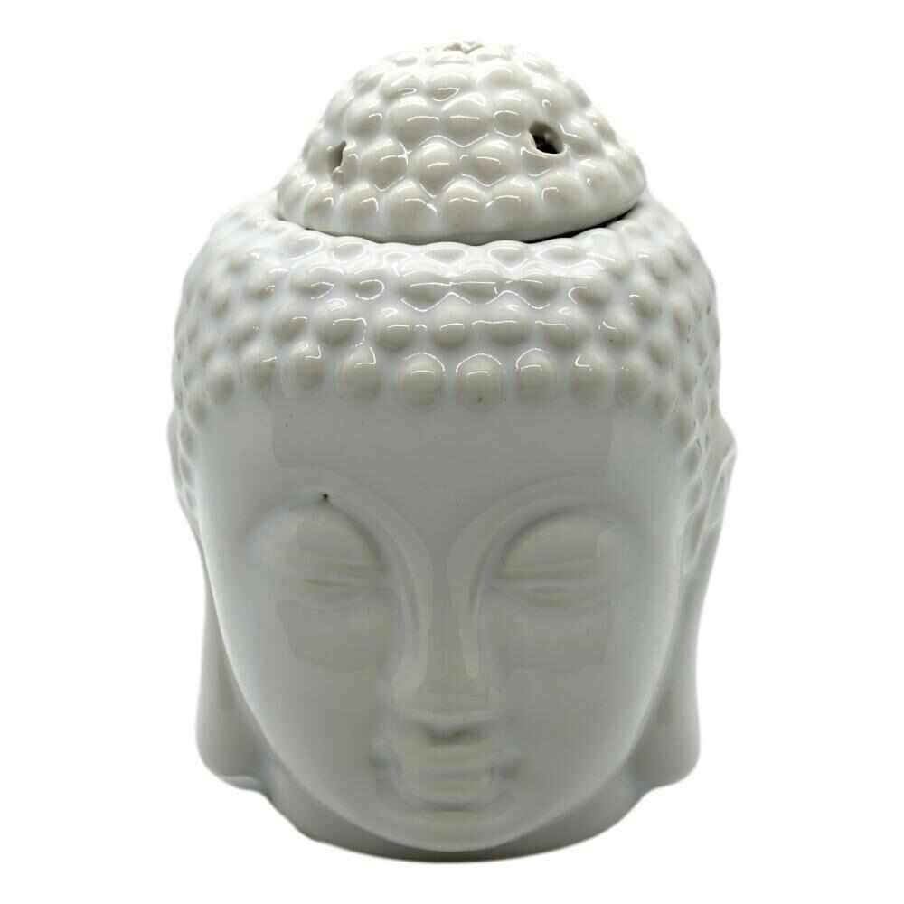 Vas aromaterapie din ceramica cu model buddha mare - alb