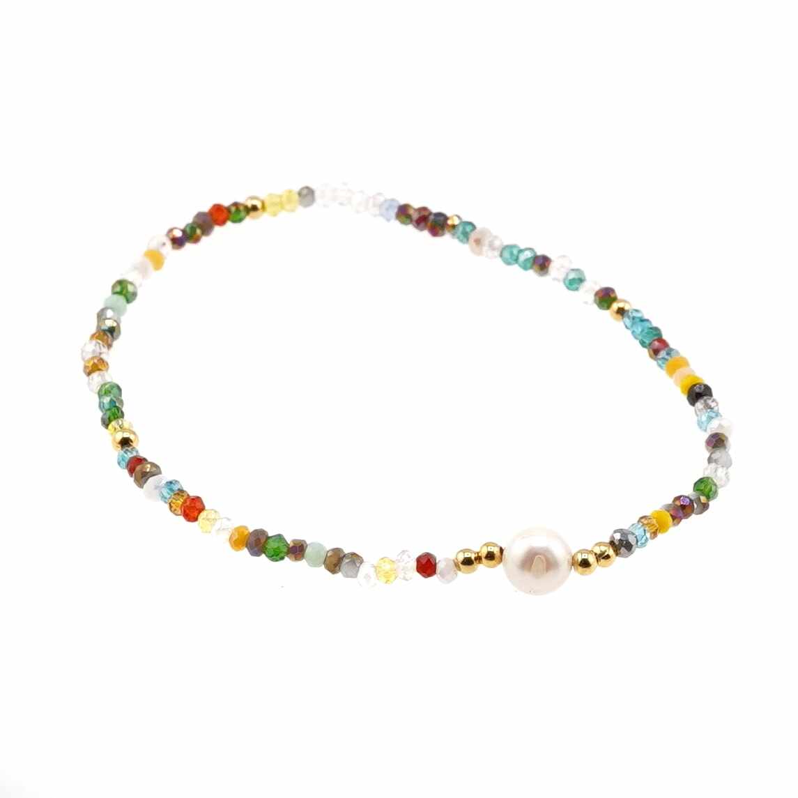 Bratara cu perla de cultura si cristale fatetate din sticla - multicolor model 1 19cm