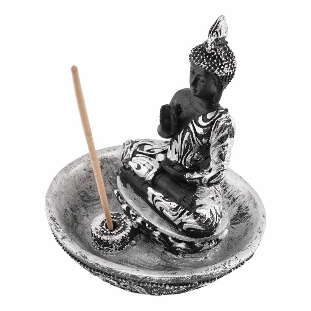 Decoratiune suport betisoare parfumate cu buddha argintiu