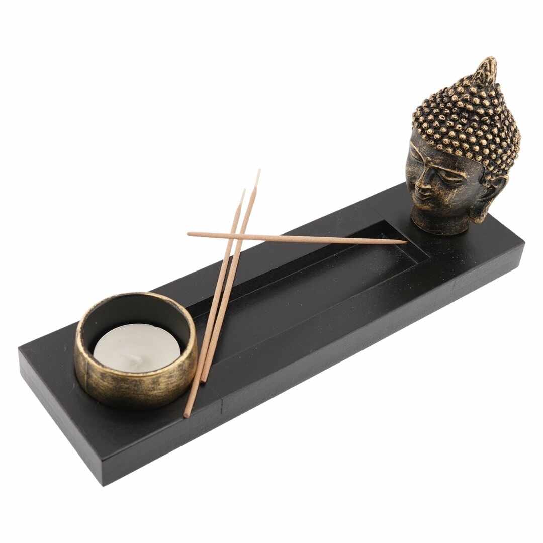 Decoratiune suport capul buddha pentru lumanare si betisoare parfumate