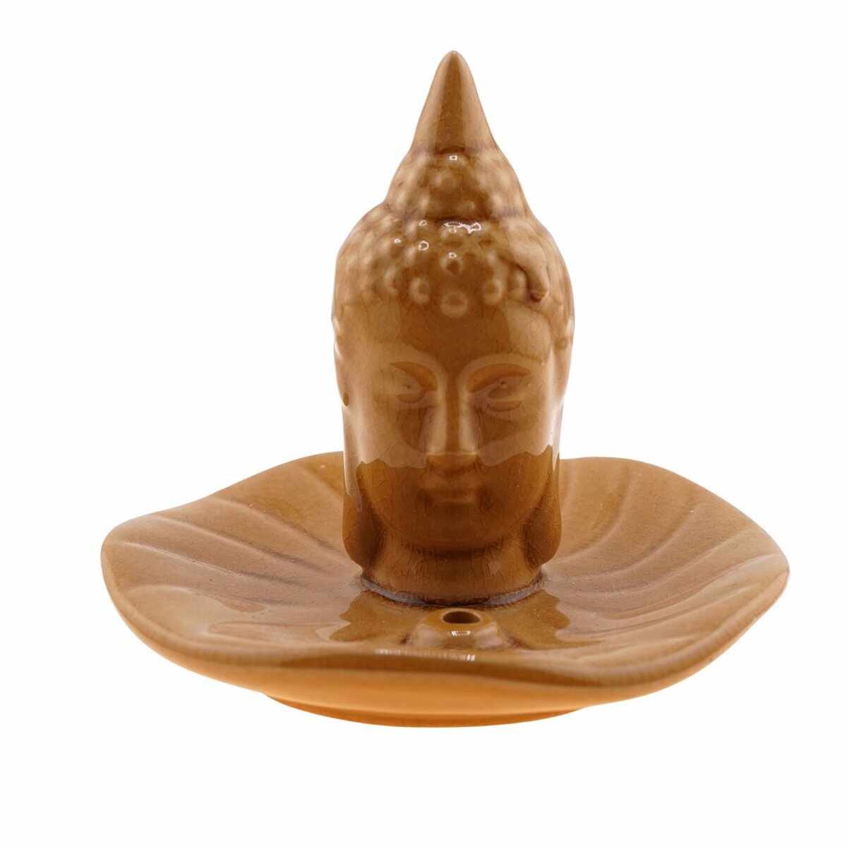 Suport din ceramica pentru ardere betisoare parfumate capul lui buddha maro 11cm ar114