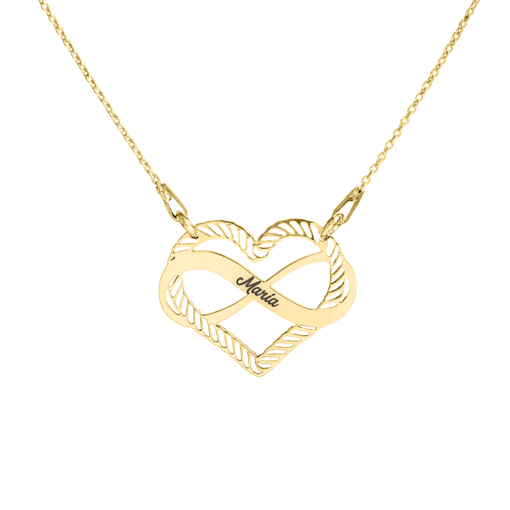 Aimee - Colier personalizat cu inimioara si infinit cu nume din argint 925 placat cu aur galben 24 karate