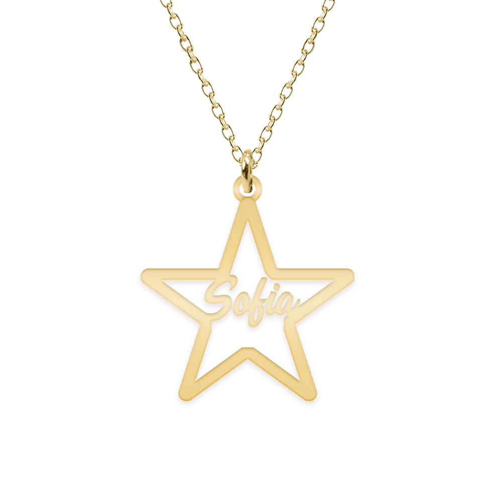 Rita - Colier personalizat stea cu nume decupat din argint 925 placat cu aur galben 24 Karate