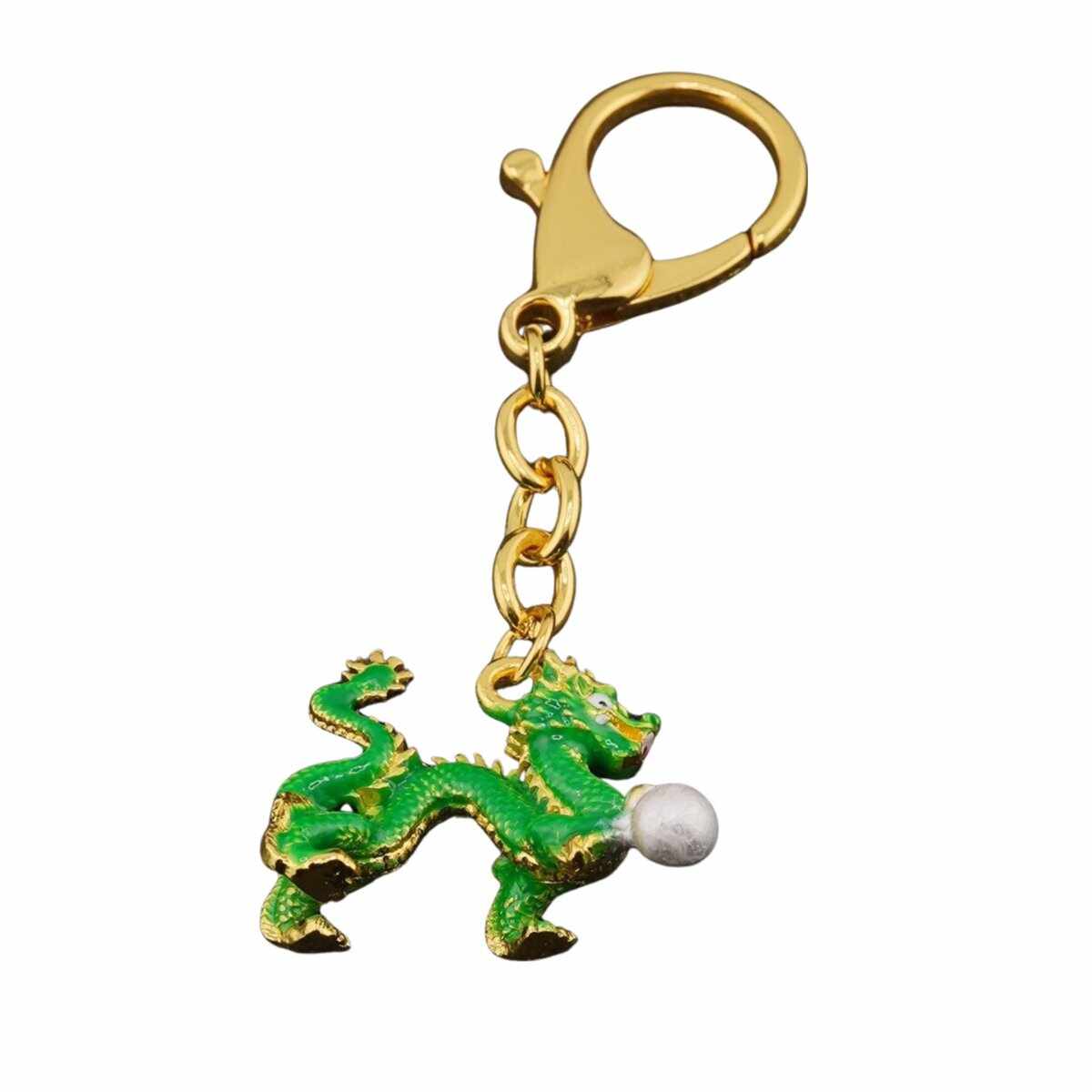 Amuleta feng shui din metal dragon verde cu perla 2024